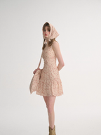 French floral short skirt pink suspender dress short holiday wear skirt R2716