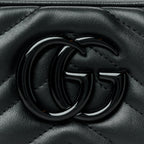 Calfskin Matelasse Monochrome Small GG Marmont Chain Shoulder Bag Black