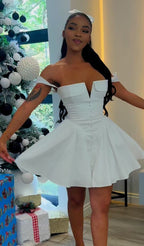 White suspender deep V sexy tube top A-line figure showing princess dress homecoming dress R2442