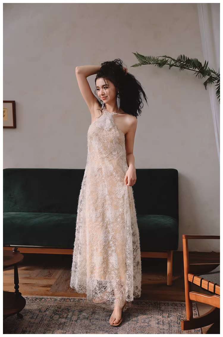 Elegant Sleeveless Lace Backless Long Birthday Party Dress Evening Gown