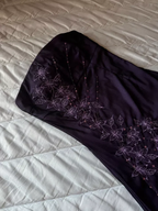 Vintage Strapless Purple Chiffon Satin Beaded Long Birthday Prom Dress Evening Gown