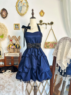 Vintage Blue Halter Satin Pleated Short Homecoming Dress Cocktail Dress Y9473
