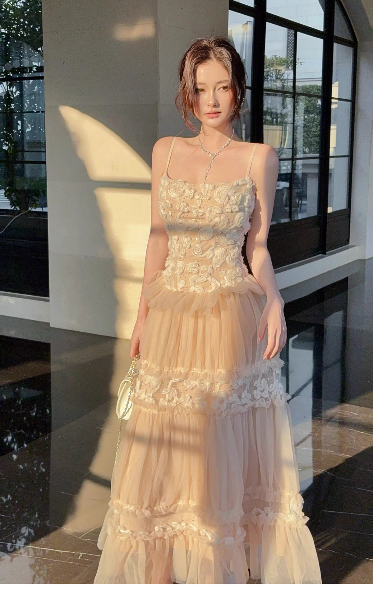 Cute Spaghetti Straps Light Pink Tulle A Line Long Birthday Prom Dress Party Gown SP1505