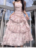 Charming Pink Chiffon Print Floral layered Ruffles Mermaid Party Dress Formal Birthday Prom Dresses SP2000