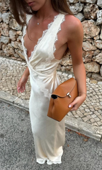 Sexy Ivory Deep V Neck Satin Lace Long Evening Dress Prom Gown SP1141