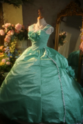 Light green halter-neck fitted waist ball gown with a full skirt R7265