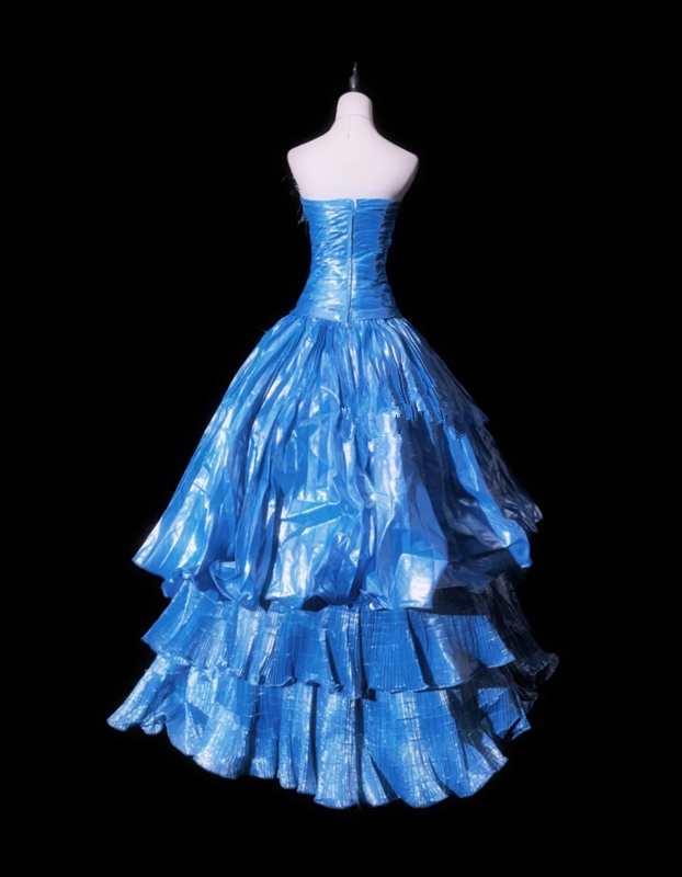 Blue strapless, fitted waist, full skirt, long ball gown R8680