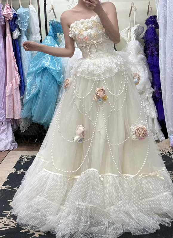 White strapless fitted waist elegant classic ball gown, bridal dress R7245