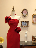 Red Strapless Waist-Cinched Slim-Fit Sexy Ball Gown, Bridal Gown R7132