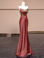 Champagne gold strapless dress with retro reddish-brown bodycon skirt, sexy ball gown/bridal gown R8283