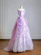 Light purple strapless, fitted waist, elegant long ball gown, bridal dress R8524