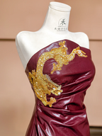 Burgundy strapless fitted waist bodycon sexy long ball gown, bridal dress R8340