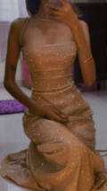 Sparkly Halter Satin Sequin Mermaid Long Wedding Guest Dress Formal Evening Gown SP1478