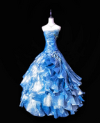 Blue strapless, fitted waist, full skirt, long ball gown R8680
