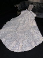 Silver sequined bodice, white full-skirted long ball gown, bridal dress R8769