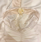Fashion Strapless Satin Embroidery Beaded Mermaid Party Dress Evening Gown Ivory Long Wedding Guest Dress