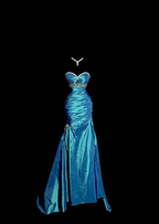 Blue strapless, fitted waist, pleated hips, long fishtail skirt, ball gown R8102