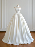 White strapless, fitted waist, full skirt, long ball gown, bridal dress R8167
