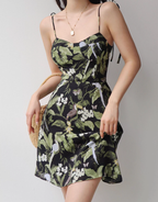 French retro bird print suspender skirt slim fit waist suspender dress holiday short skirt R2807