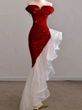 Sheath Off The Shoulder Sequin Red Evening Dress Prom Dresses Birthday Outfits  cg26196