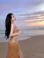 Sexy gold sequined suspender dress with slit hip-hugging holiday beach dress dress R1490