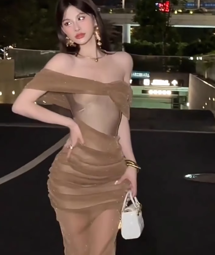Large size French pure sexy one shoulder dress high-end lady evening dress R1830