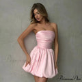 Pink slim fit tube top herringbone puffy princess homecoming dress R2417