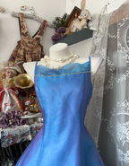Retro Blue Spaghetti Straps A Line Long Party Dress Prom Gown