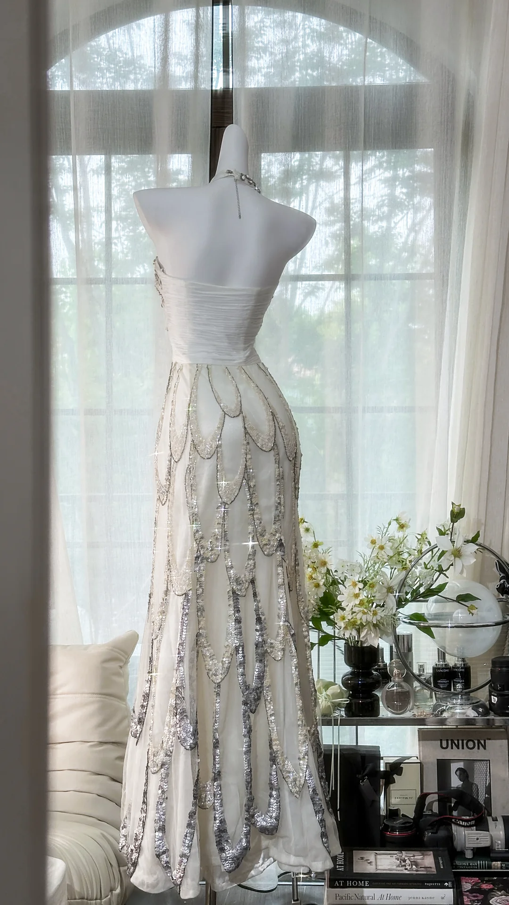 Classy Halter Chiffon Sequin Beaded Mermaid Evening Dress Long Prom Gown