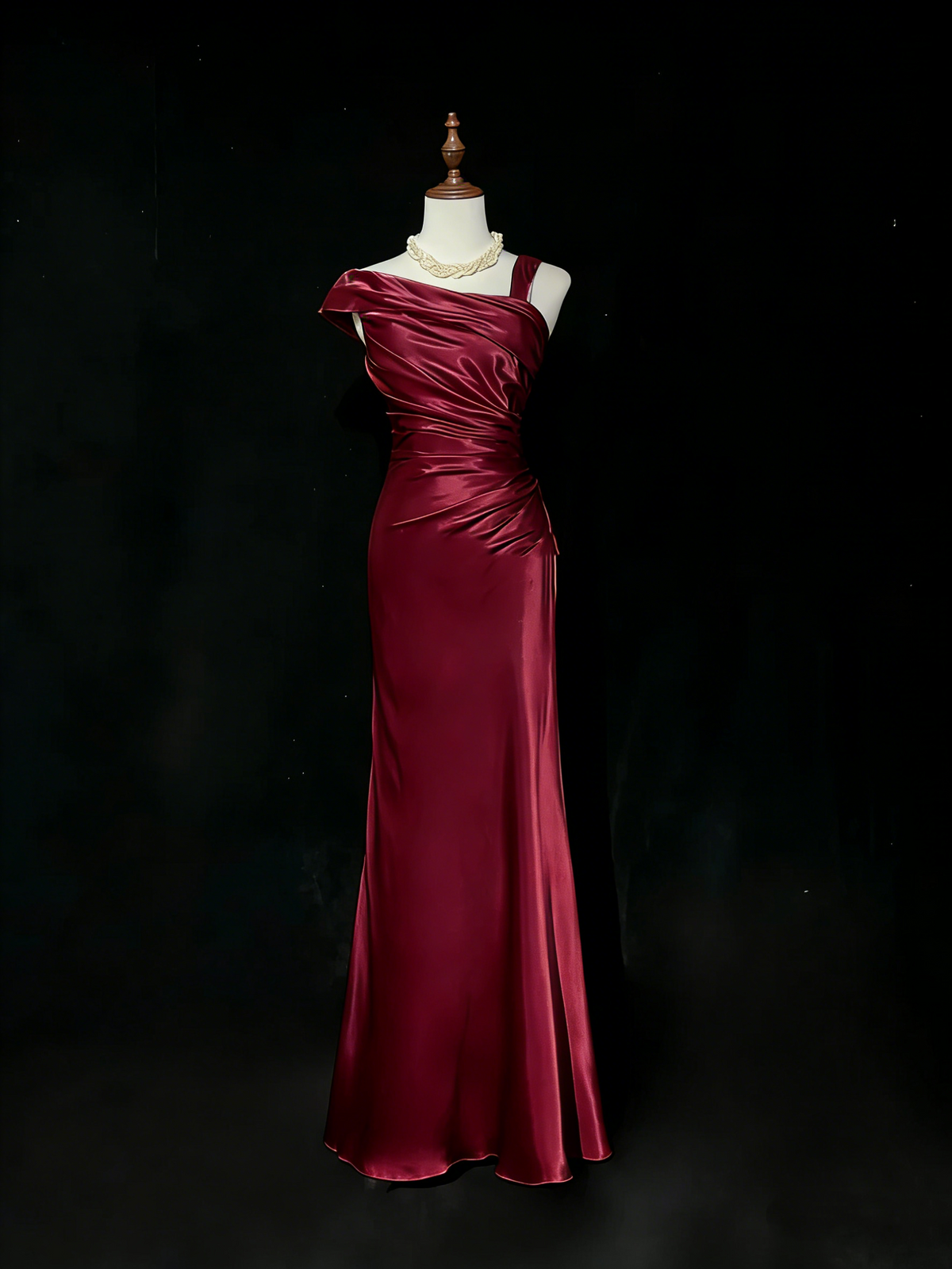 Vintage Champagne Satin Pleated Mermaid Long Birthday Prom Dress Evening Gown SP1962