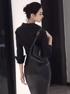 Large size French pure sexy black shirt intellectual style sister hip skirt suit R1837