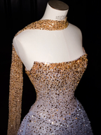 Gold And Blue Shiny Prom Party Dress 19th Birthday Outfit Evening Dress cg26341