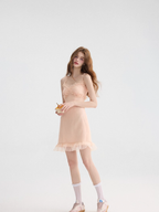French dress holiday style suspender skirt ruffled pink short skirt R2761