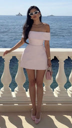 Pink one-shoulder slim fit princess skirt homecoming dress R2551