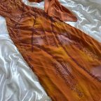 Vintage Spaghetti Straps Orange Chiffon Beaded Long Prom Dress Birthday Party Gowns Y9726