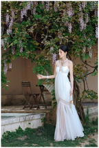 Pretty Spaghetti Straps White Tulle Lace Mermaid Long Prom Dress Evening Gown
