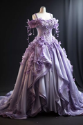 Beautiful Purple Off The Shoulder 3D Flowers Sweet 16 Ball Gown Princess Quinceanera Dress cc1583