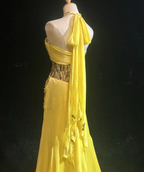 Classy Yellow Chiffon Prom Party Dress Beads Evening Gowns