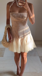 Cute Halter Lace Tulle Homecoming Short Prom Dress Y8502
