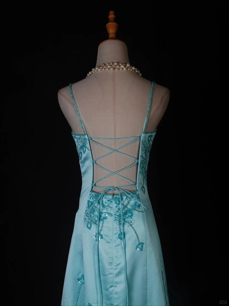 Stylish Spaghetti Straps Ombre Blue Satin Sequin Beaded Mermaid Long Evening Dress Party Gown