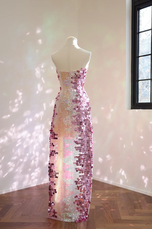 Pinkish-purple strapless fitted sequined long ball gown/bridal dress R8556