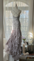 Light gray-purple halter-neck fitted waist slim hip body elegant long ball gown R7689