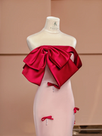 Red off-the-shoulder neckline, light pink fitted waist, long ball gown/bridal dress R8399