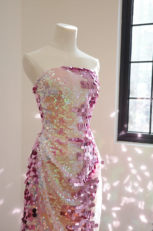 Pinkish-purple strapless fitted sequined long ball gown/bridal dress R8556