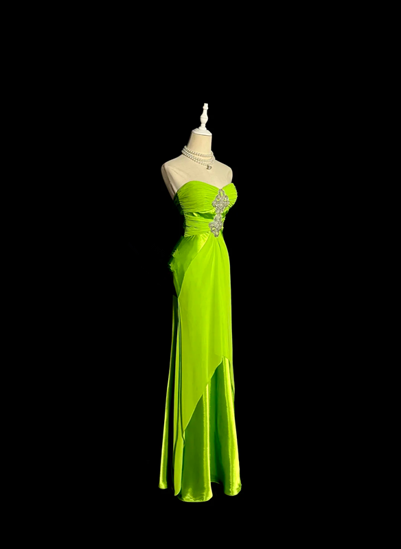 Green strapless fitted waist slim hip long sexy ball gown R8103
