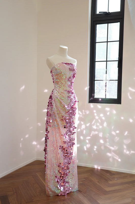 Pinkish-purple strapless fitted sequined long ball gown/bridal dress R8556