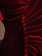 Deep red square neckline fitted waist long ball gown, bridal dress R8313