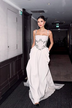 Elegant Spaghetti Straps White Satin Beaded Mermaid Long Party Dress Formal Prom Gown SP361