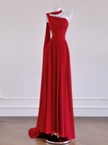 Red one-shoulder fitted waist long elegant ball gown/bridal dress R8284