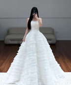 Ball Gown White Wedding Dress Tiered Wedding Gowns
